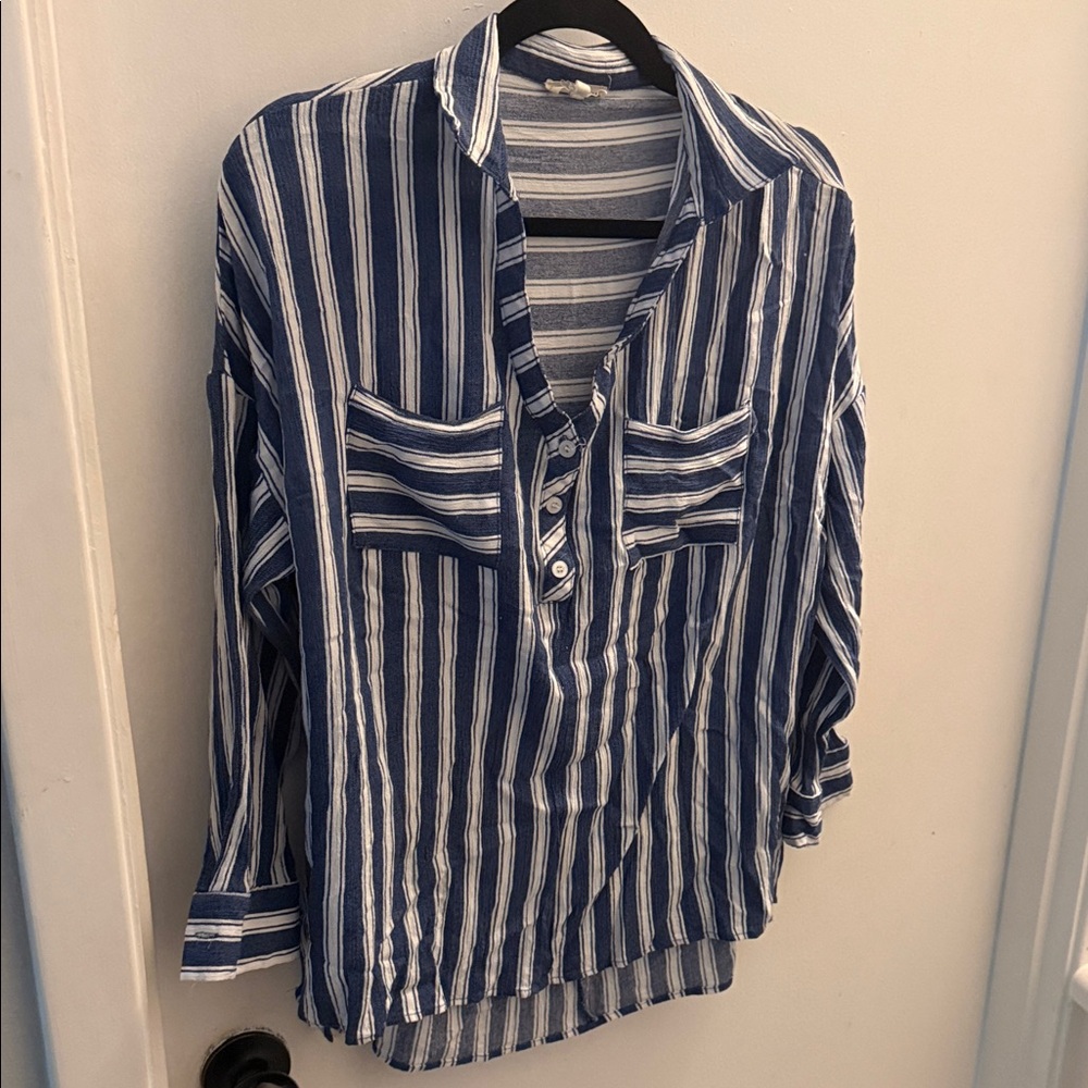 Main Strip Navy and White Striped Blouse